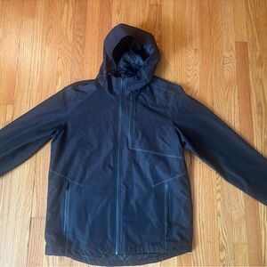 Port Authority Black Raincoat with Hood and Water-Resistant Material